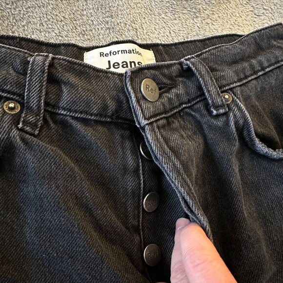 Reformation Jeans Cynthia High Rise Straight Lagoon Destroyed Black 26 - Picture 5 of 12